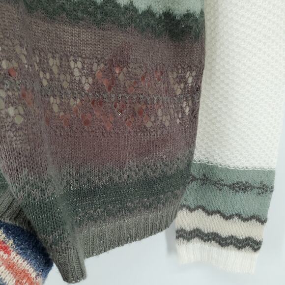 Hinge Retro Sheer Wool Mohair Blend Sheer Lace Open Knit Nordic Stripe Sweater M - Picture 4 of 10